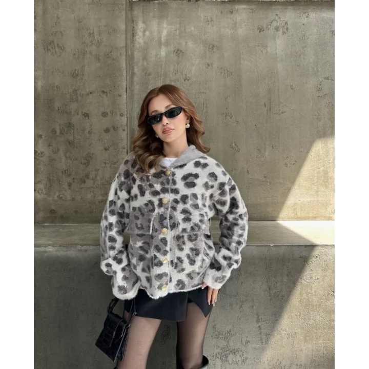Leopar Yumoş Kapüşonlu Ceket