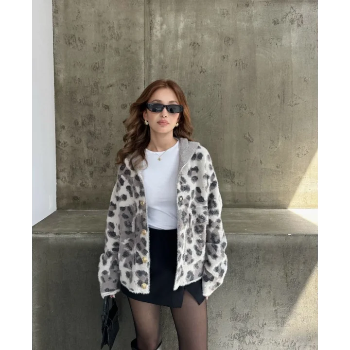 Leopar Yumoş Kapüşonlu Ceket