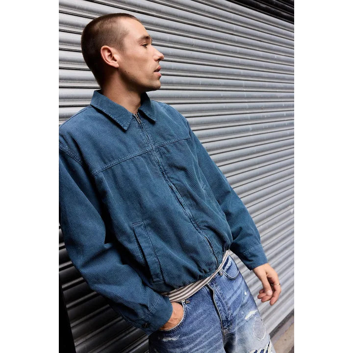 Mavi Kadife Bomber Unisex Ceket Oversize Mevsimlik Kaban