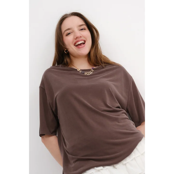 Modal Oversize Kısa Kollu Kadın Tişört Yumuşak Dokulu, Rahat Kesim
