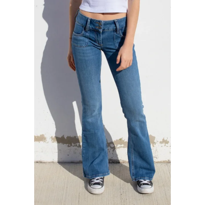 Önü Kare Cep Flare Denim Pantolon SBD
