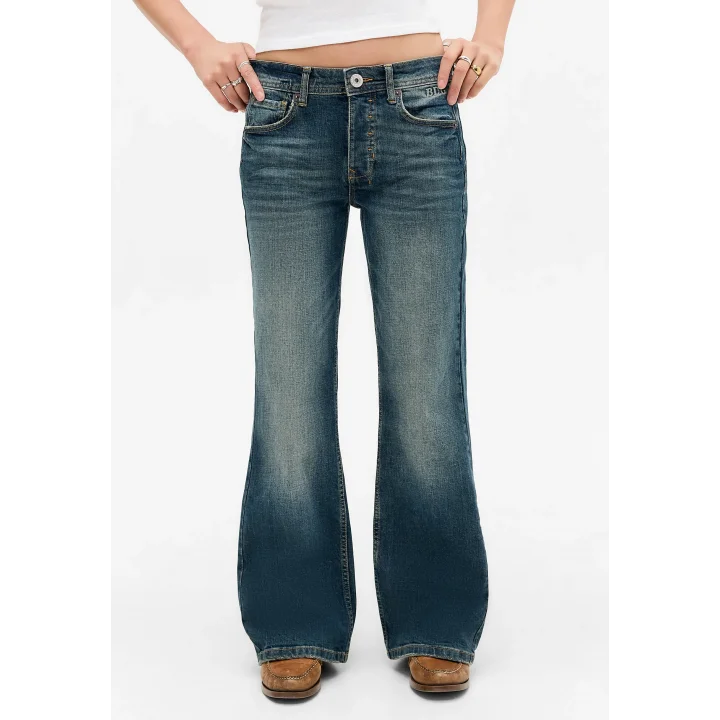 Orta Bel Rahat Kesim Flared Geniş Paça Vintage Mavi Kot Pantolon