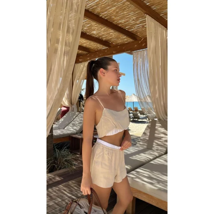 Saten Düğme Detaylı Şortlu Takım