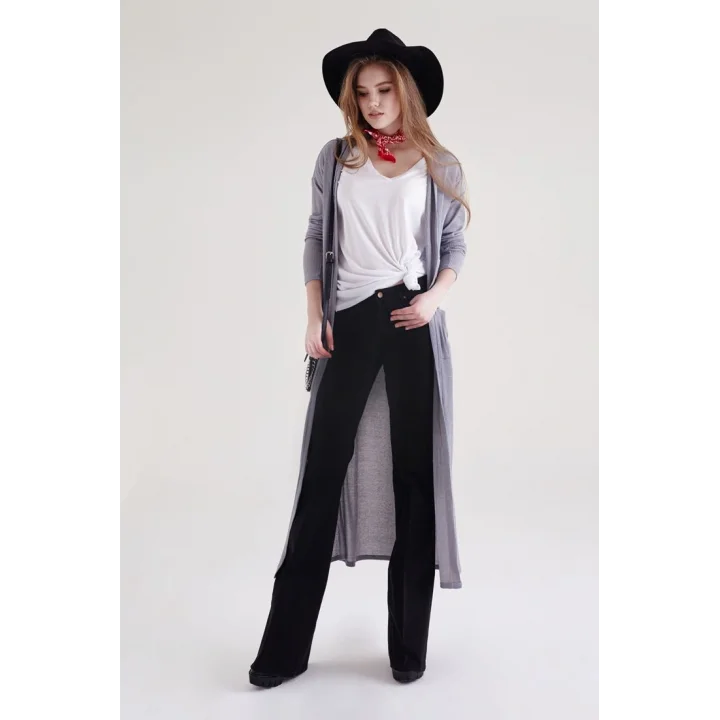 Siyah Düşük Bel İspanyol Paça Pantolon – Flare Stil