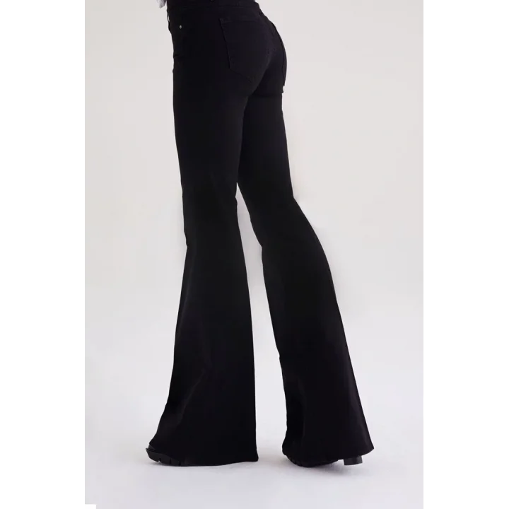 Siyah Düşük Bel İspanyol Paça Pantolon – Flare Stil