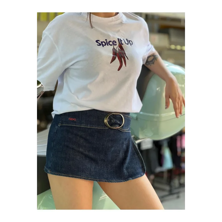 Spice It Up Oversize Beyaz Baskılı Unisex Biber Desenli T-Shirt