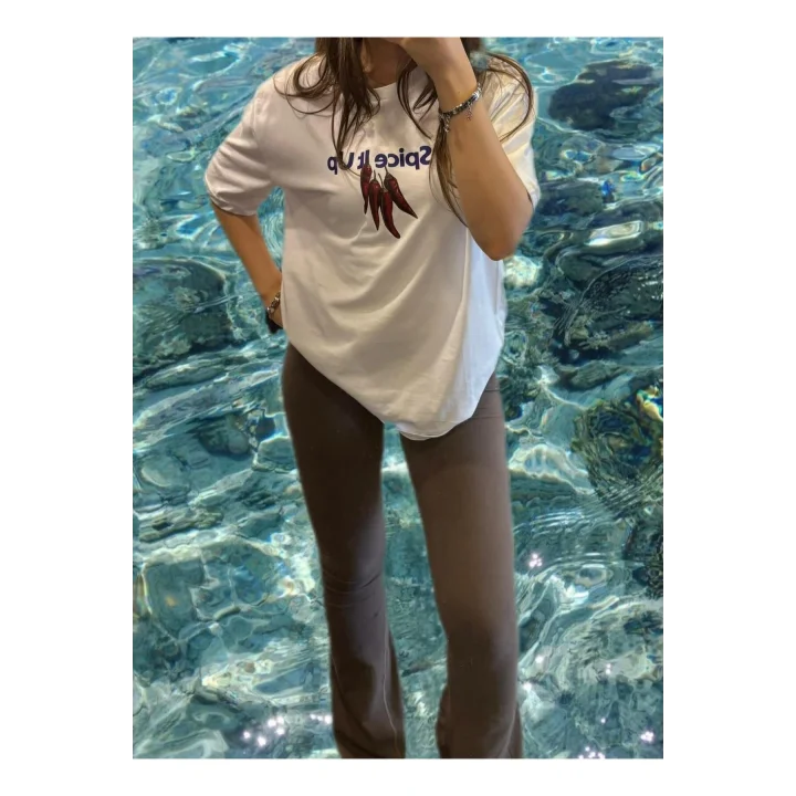 Spice It Up Oversize Beyaz Baskılı Unisex Biber Desenli T-Shirt