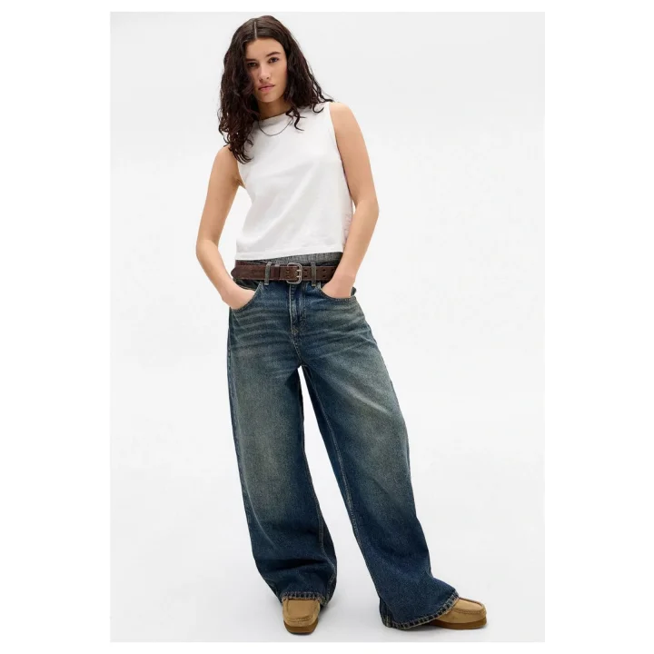 SUBD Yeşil Eskitme Baggy Kot Pantolon