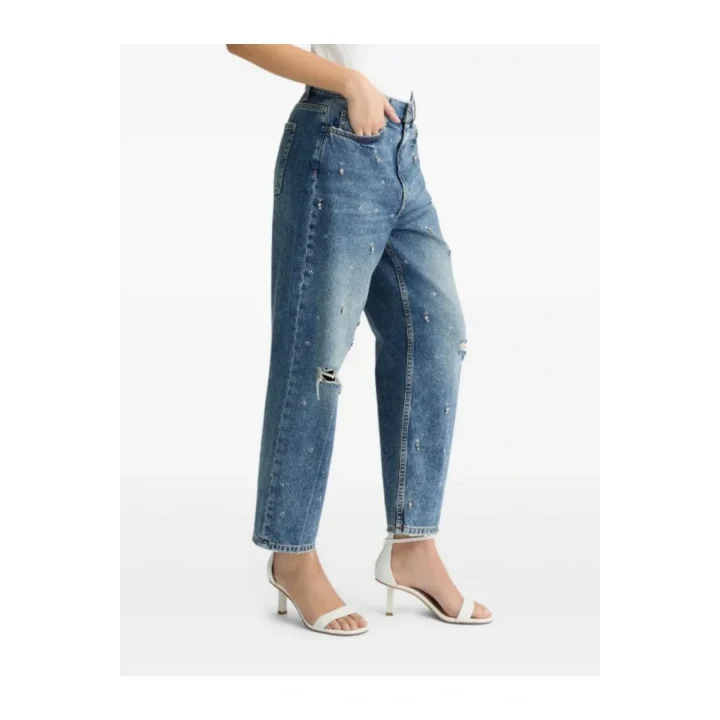 Taş Detaylı Yırtık Jean
