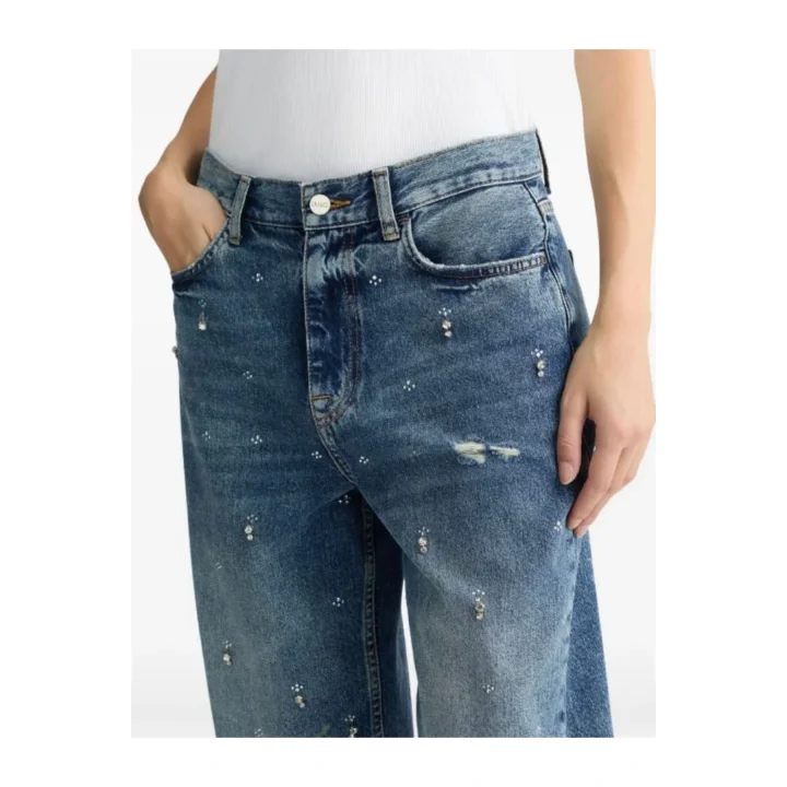Taş Detaylı Yırtık Jean