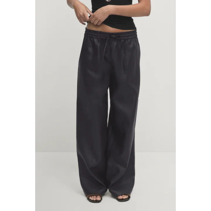 Unisex İpli Bol Paça Palazzo Yazlık Harem Cepli Kumaş Bol Paça Pantolon