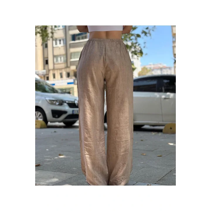 Unisex İpli Bol Paça Palazzo Yazlık Harem Cepli Kumaş Bol Paça Pantolon