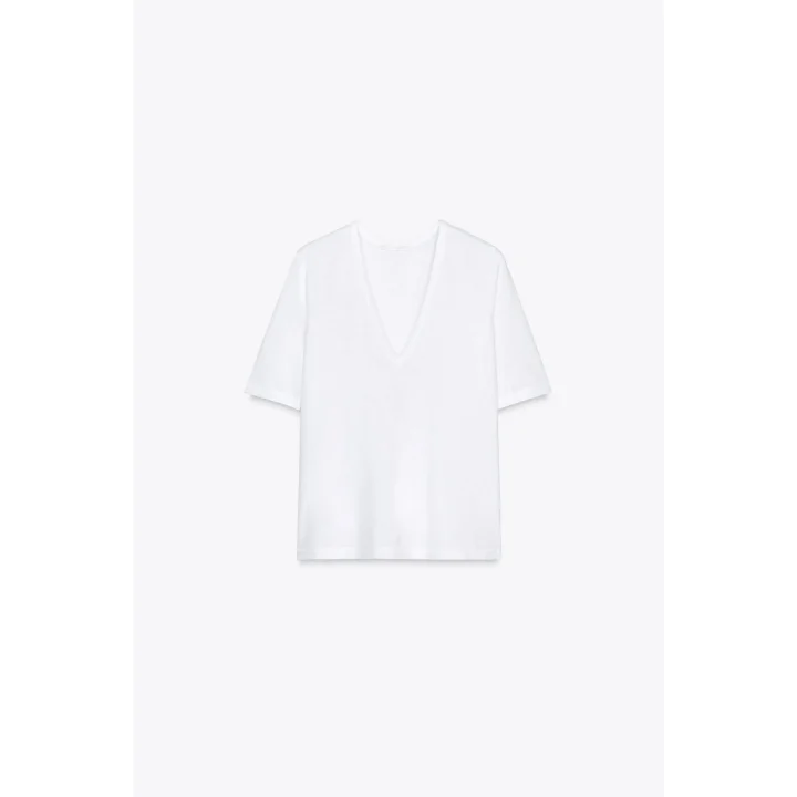 V yaka beyaz Basic tshirt