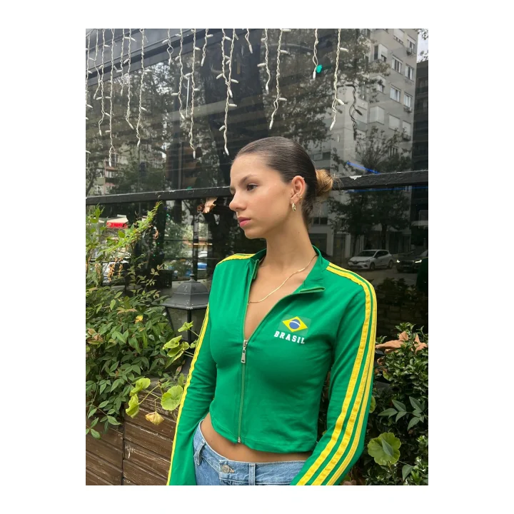 Brasil Baskılı Fermuarlı Sweatshirt