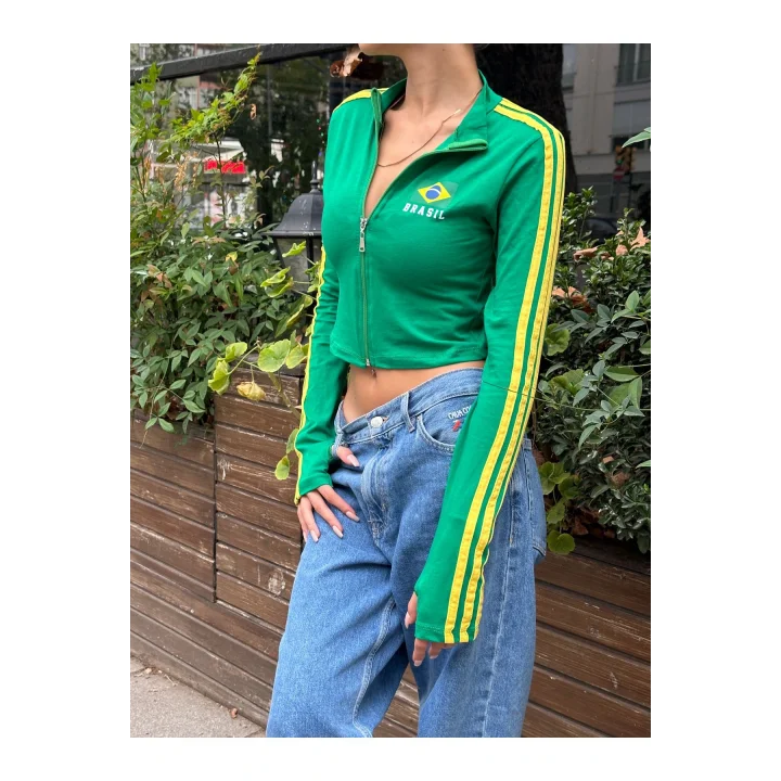 Brasil Baskılı Fermuarlı Sweatshirt
