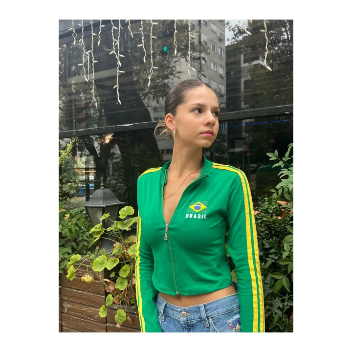 Brasil Baskılı Fermuarlı Sweatshirt