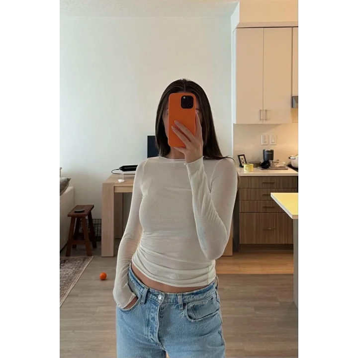Kayık Yaka Çilek Doku Transparan Body