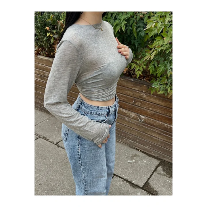 Bisiklet Yaka Çilek Doku Transparan Body
