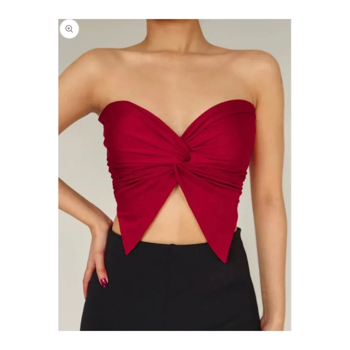 VibeGaia y2k Önü Drapeli Straplez Crop Top