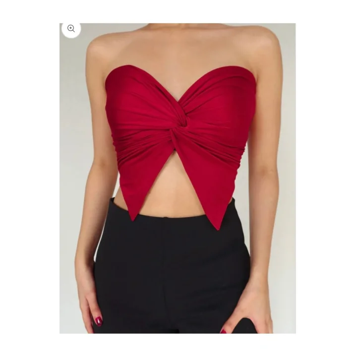 VibeGaia y2k Önü Drapeli Straplez Crop Top