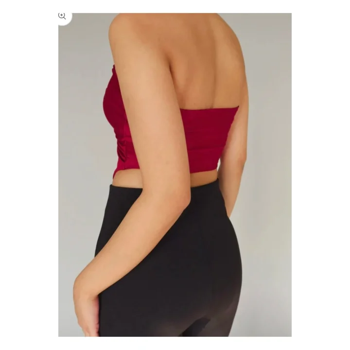 VibeGaia y2k Önü Drapeli Straplez Crop Top