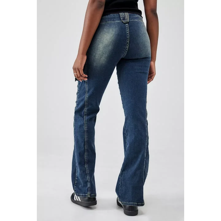 Vintage Fermuarlı ve Halkalı Wide Leg Jean Pantolon