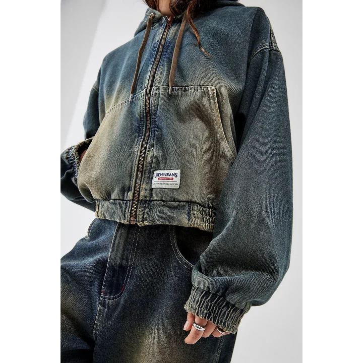 Vintage Yeşil Denim Bomber Unisex Ceket Oversize Mevsimlik Kaban