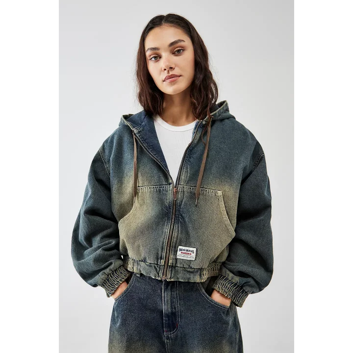 Vintage Yeşil Denim Bomber Unisex Ceket Oversize Mevsimlik Kaban
