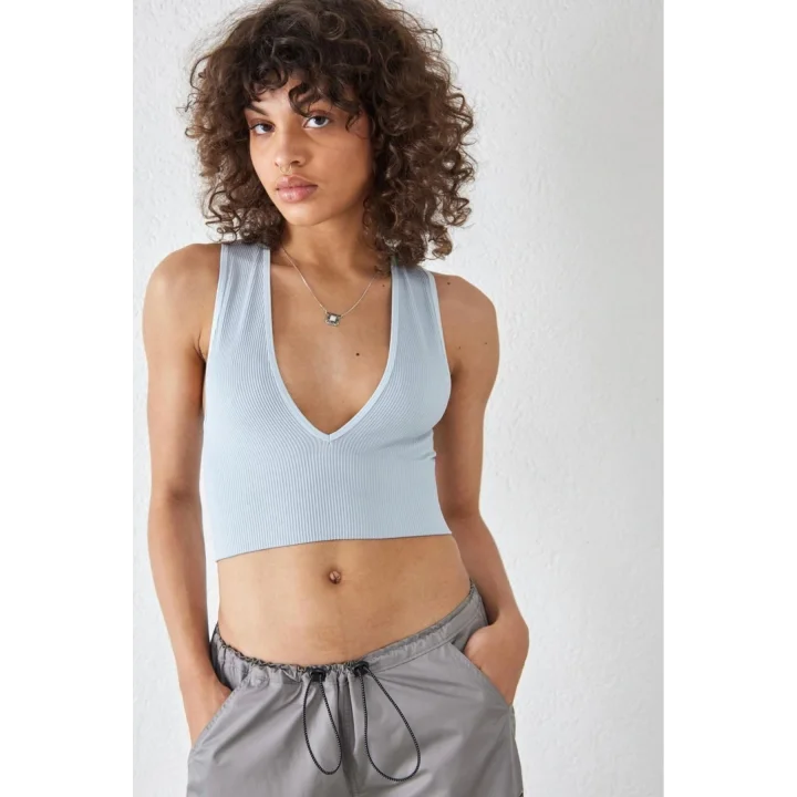 y2k Derin V Yaka Seamless Crop