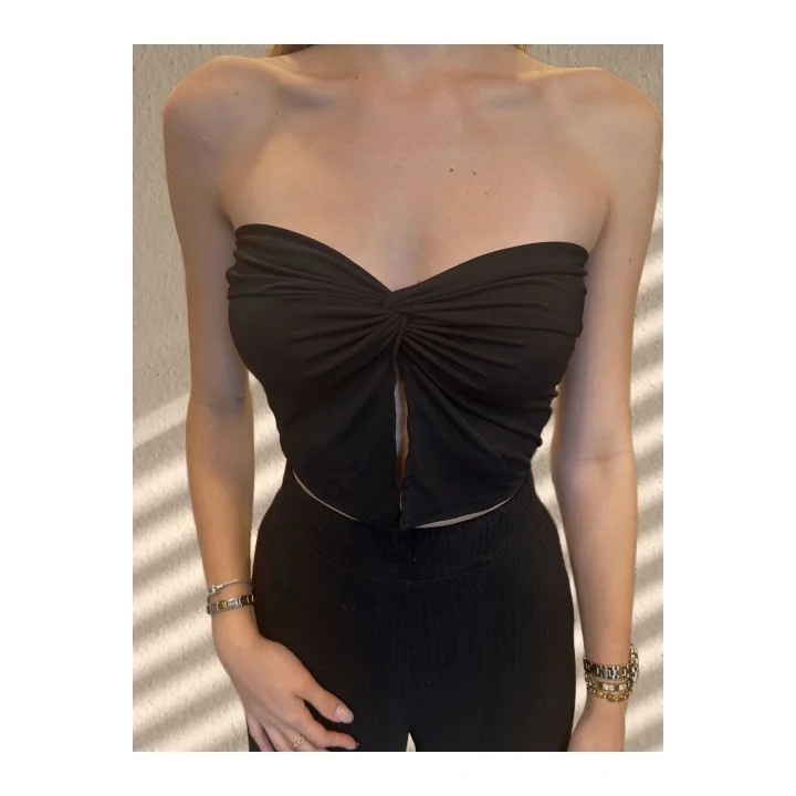 y2k Önü Drapeli Straplez Crop Top