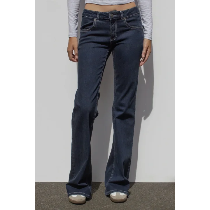 Y2K Vintage Düşük Bel İspanyol Paça Arka Cep Detaylı Jean Pantolon