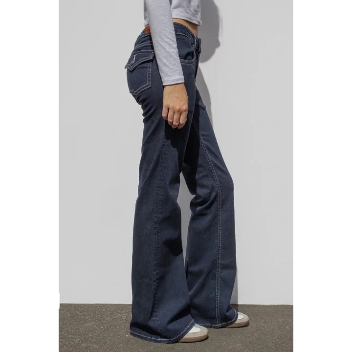 Y2K Vintage Düşük Bel İspanyol Paça Arka Cep Detaylı Jean Pantolon