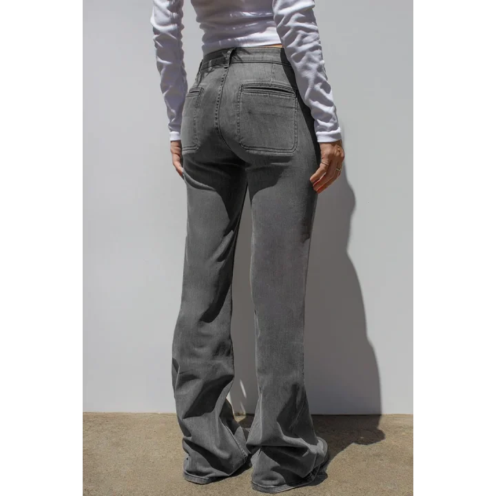 Y2K Vintage Ön Cep Detaylı Gri Düşük Bel Flared Bootcut Jean