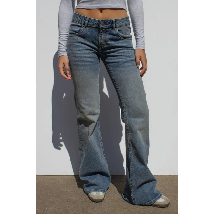Y2K Vintage Retro Eskitme Süper Arka Cepli Düşük Bel İspanyol Paça Jean
