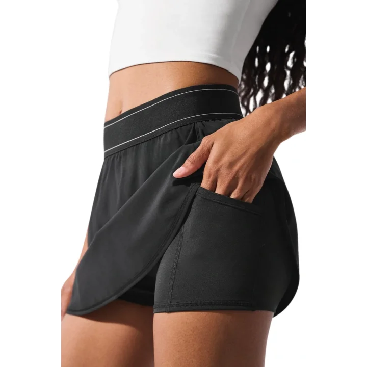 Yüksek Bel Elastik Şortlu Siyah Spor Etek – Tenis & Yoga Günlük Şort Etek