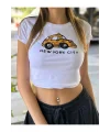 y2k Taxi Baskılı Crop Top
