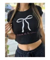 y2k Fiyonk Baskılı Crop Top