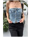 y2k Düğme Detaylı Denim Korse