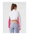 VibeGaia Beyaz Pembe Çizgili Crop Sweatshirt
