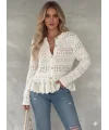 Ajurlu Dantel Detaylı Bej Triko Kadın Hırka