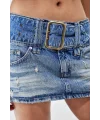 BDG Kemerli Yıpranmış Mavi Denim Mini Etek