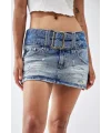 BDG Kemerli Yıpranmış Mavi Denim Mini Etek