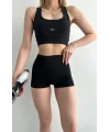 AO Basic Yazılı Kadın Günlük Siyah Sporcu Modeli Atlet & Spor Bra