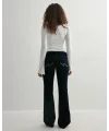 Düşük Bel İspanyol Paça Kadife Çift Dikişli Flare Pantolon