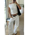 Beyaz Düşük Bel Bol Kot Pantolon