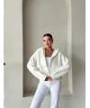 Beyaz Yumoş Kapüşonlu Ceket