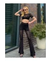Dantel Crop Pantolon Şortlu Siyah Takım