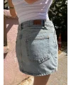 Denim Düşük Bel Bodycon Fit Mini Etek Açık Mavi