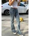 Y2K Retro Düşük Bel Paça Yırtmaçlı Açık Mavi Bootcut Jean Pantolon