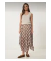 Ekose Desenli Asimetrik Uzun Etek